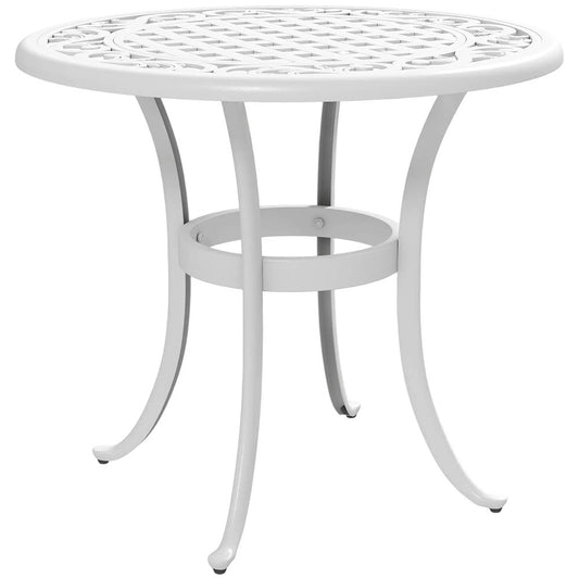 Outsunny 60 cm Round Garden Table, Cast Aluminium Outdoor Patio Table, White 
