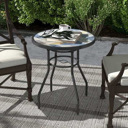 Outsunny &Phi;60 Garden Table, with Glass Printed Tabletop 1