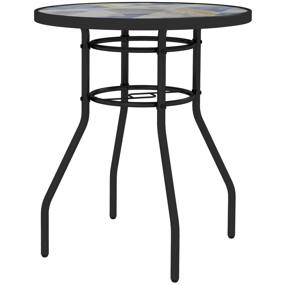 Outsunny &Phi;60 Garden Table, with Glass Printed Tabletop 10