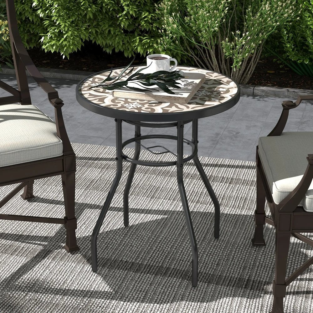 Outsunny &Phi;60 Garden Table, with Glass Printed Tabletop 12