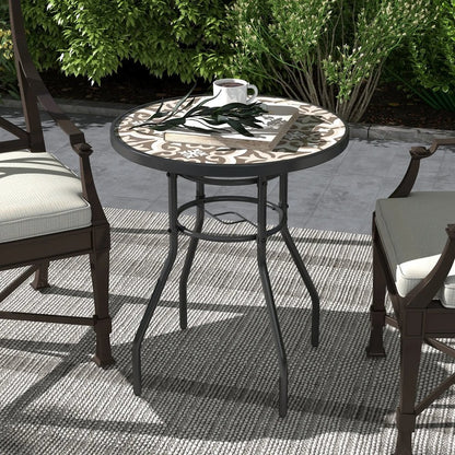 Outsunny &Phi;60 Garden Table, with Glass Printed Tabletop 12