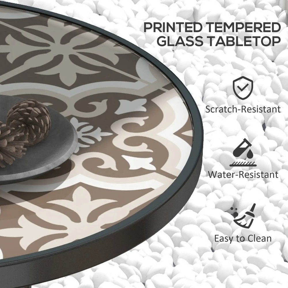 Outsunny &Phi;60 Garden Table, with Glass Printed Tabletop 14