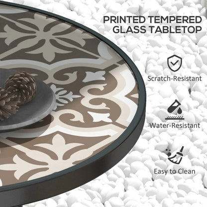 Outsunny &Phi;60 Garden Table, with Glass Printed Tabletop 14