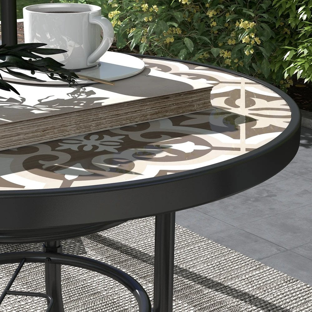 Outsunny &Phi;60 Garden Table, with Glass Printed Tabletop 18