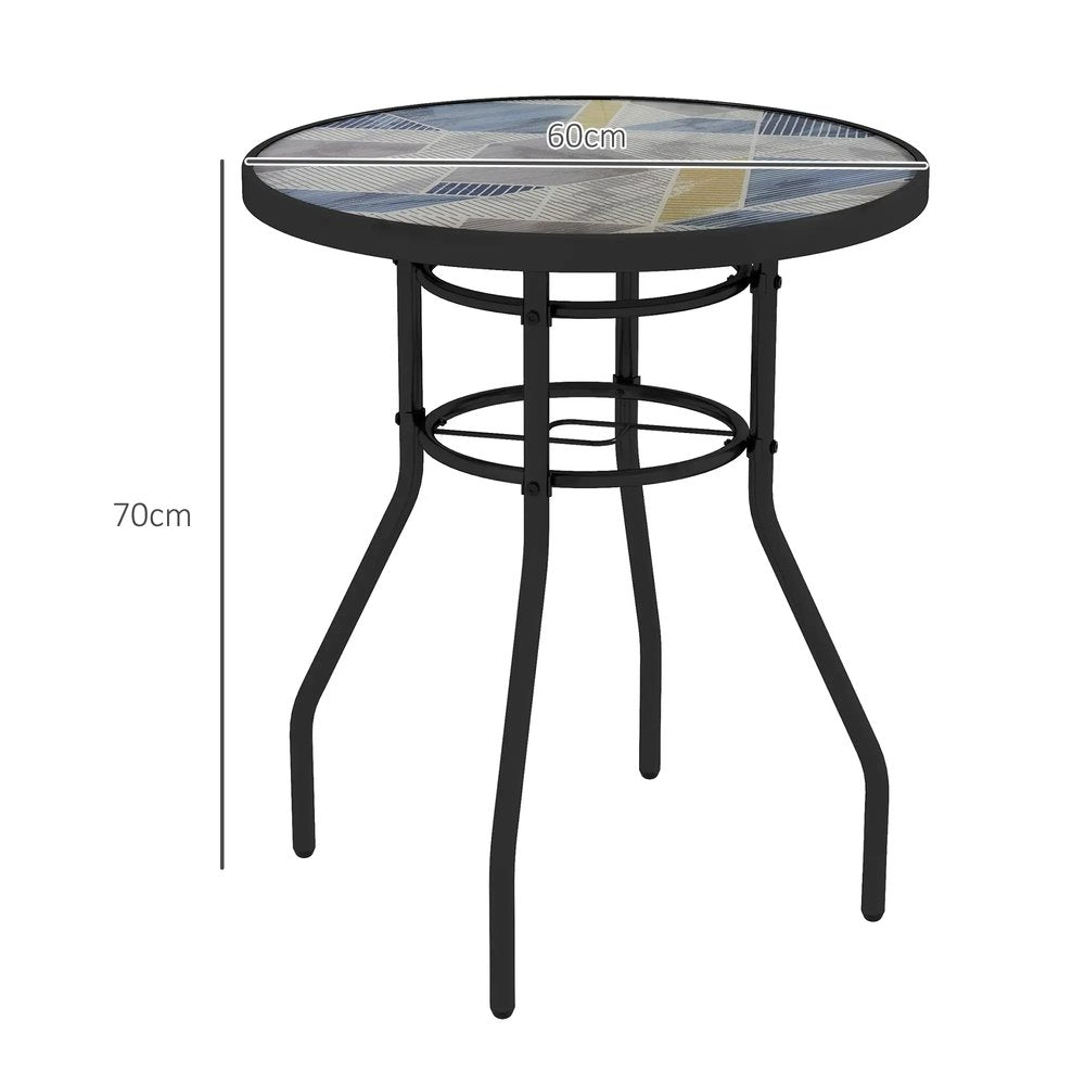 Outsunny &Phi;60 Garden Table, with Glass Printed Tabletop 2