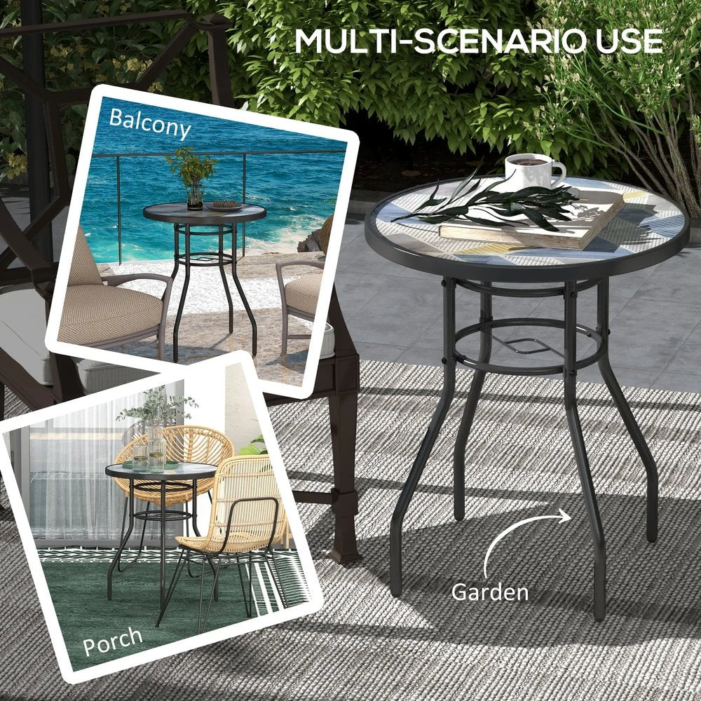 Outsunny &Phi;60 Garden Table, with Glass Printed Tabletop 5