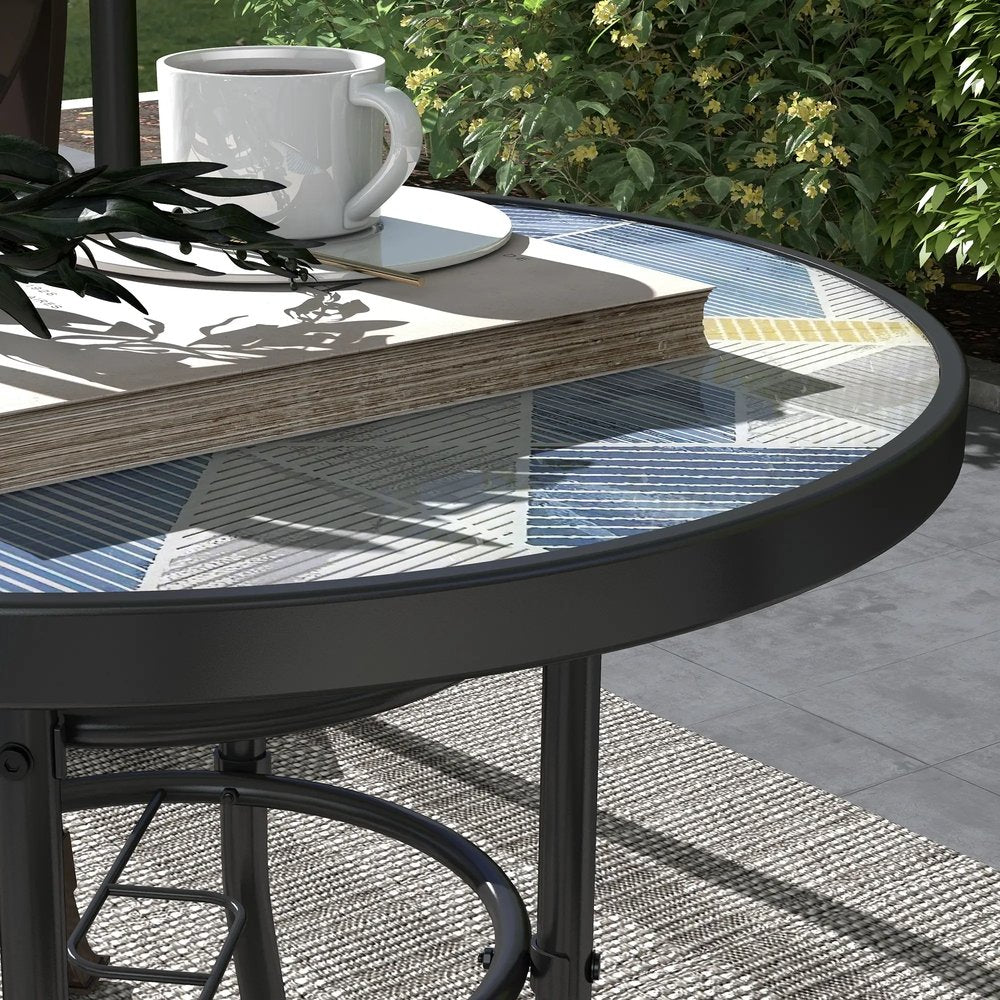 Outsunny &Phi;60 Garden Table, with Glass Printed Tabletop 7