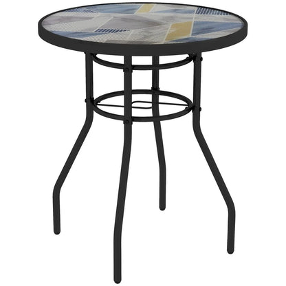 Outsunny &Phi;60 Garden Table, with Glass Printed Tabletop 