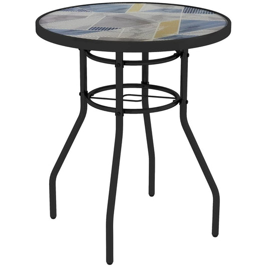 Outsunny &Phi;60 Garden Table, with Glass Printed Tabletop 