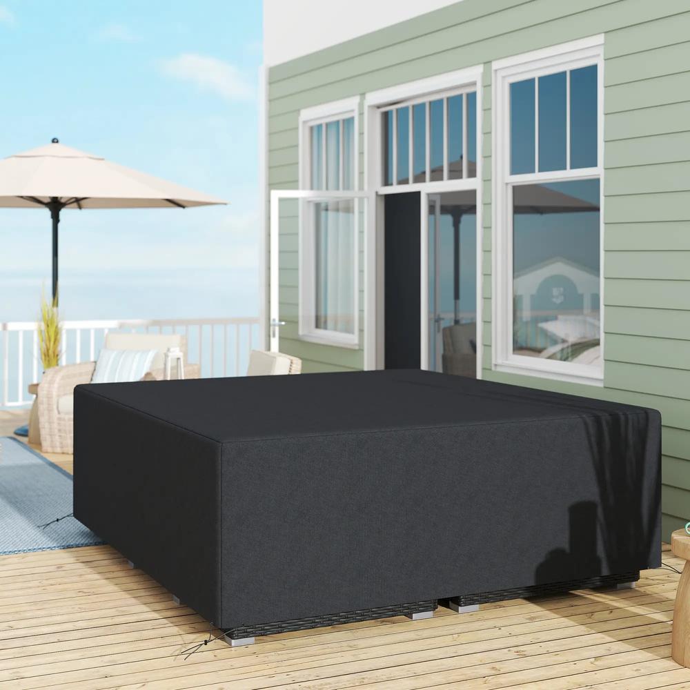 Outsunny 600D Oxford Outdoor Garden Furniture Sofa Set Cover, Waterproof Anti-UV Rattan Sun Lounger Protection Protector Cover, 225L x 210W x 70Hcm, Black 1