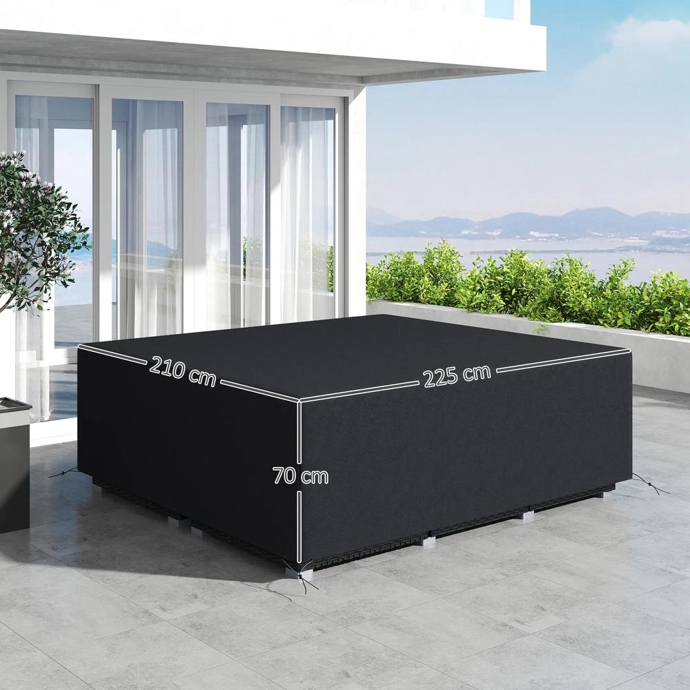 Outsunny 600D Oxford Outdoor Garden Furniture Sofa Set Cover, Waterproof Anti-UV Rattan Sun Lounger Protection Protector Cover, 225L x 210W x 70Hcm, Black 2