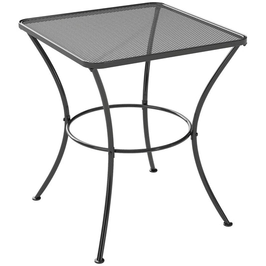 Outsunny 60cm Square Garden Table, Outdoor Metal Bistro Side Desk with Mesh Top, Black 