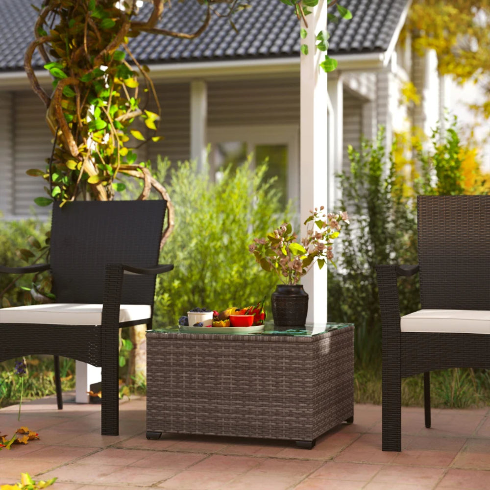 Outsunny 62 x 62cm Glass-Top Rattan Side Table