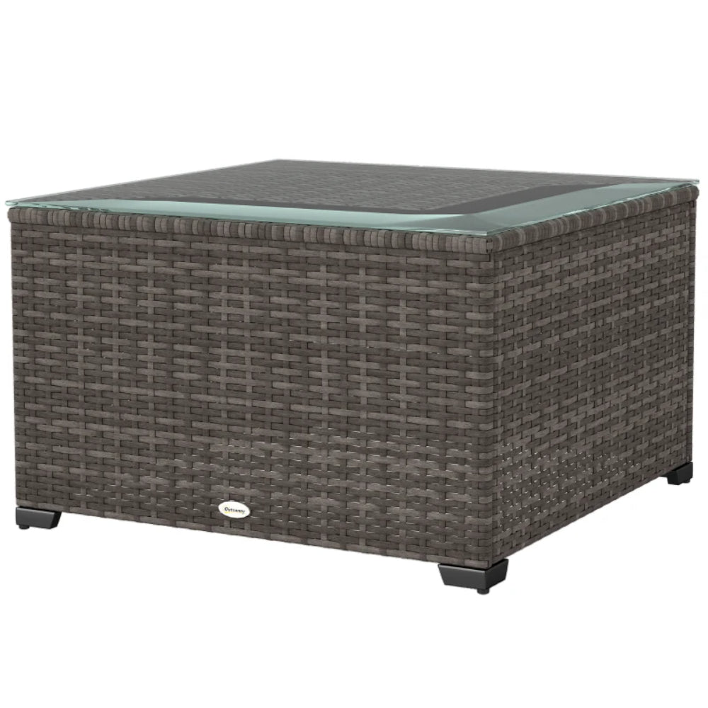 Outsunny 62 x 62cm Glass-Top Rattan Side Table