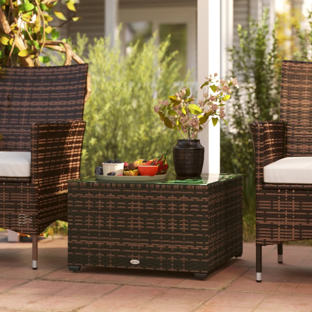 Outsunny 62 x 62cm Glass-Top Rattan Side Table