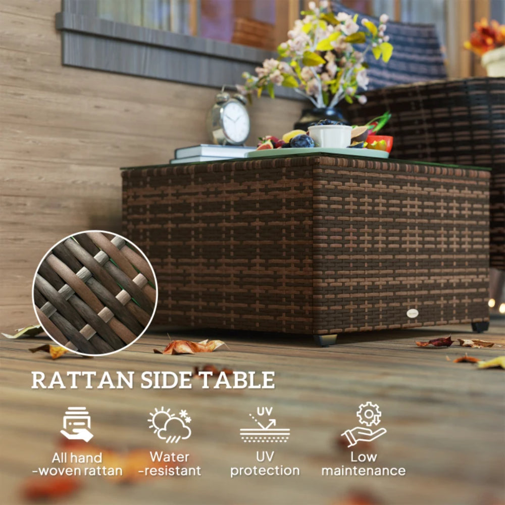 Outsunny 62 x 62cm Glass-Top Rattan Side Table