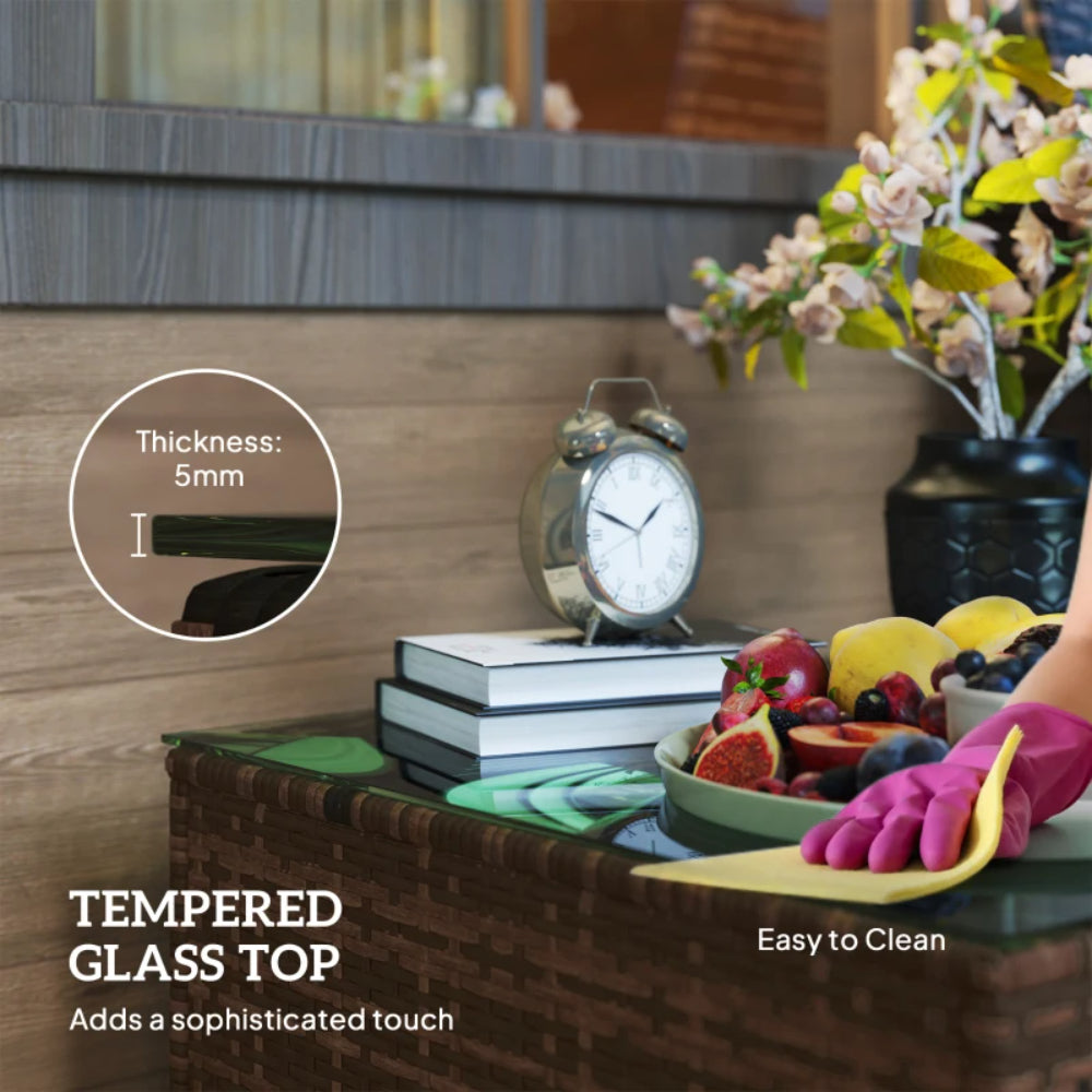 Outsunny 62 x 62cm Glass-Top Rattan Side Table
