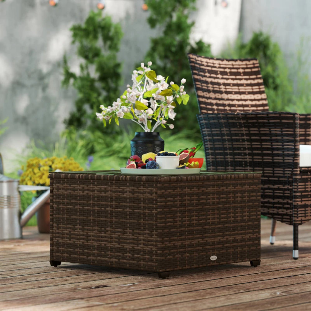 Outsunny 62 x 62cm Glass-Top Rattan Side Table