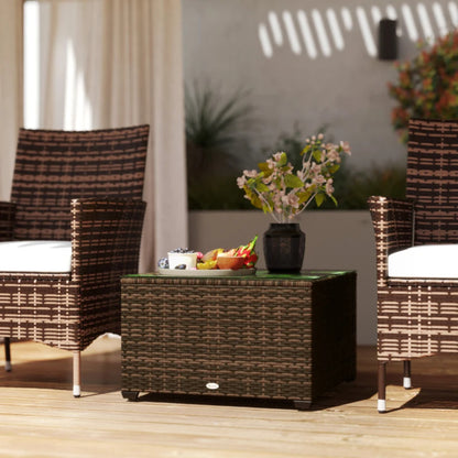 Outsunny 62 x 62cm Glass-Top Rattan Side Table