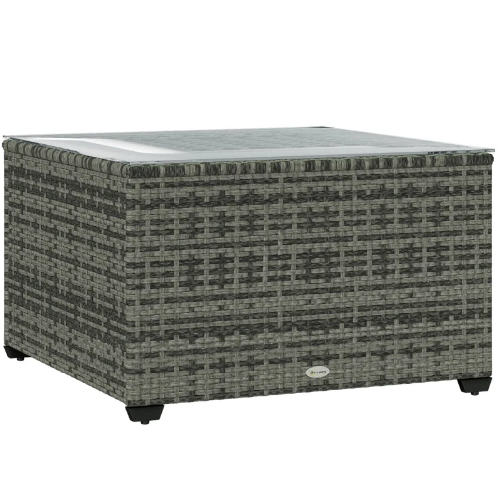 Outsunny 62 x 62cm Glass-Top Rattan Side Table