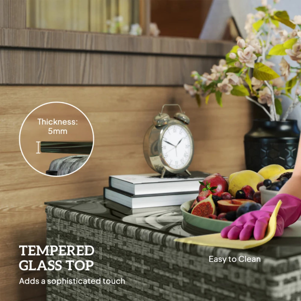 Outsunny 62 x 62cm Glass-Top Rattan Side Table
