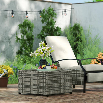 Outsunny 62 x 62cm Glass-Top Rattan Side Table