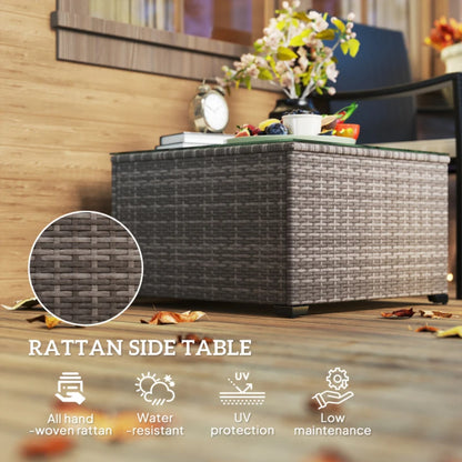 Outsunny 62 x 62cm Glass-Top Rattan Side Table