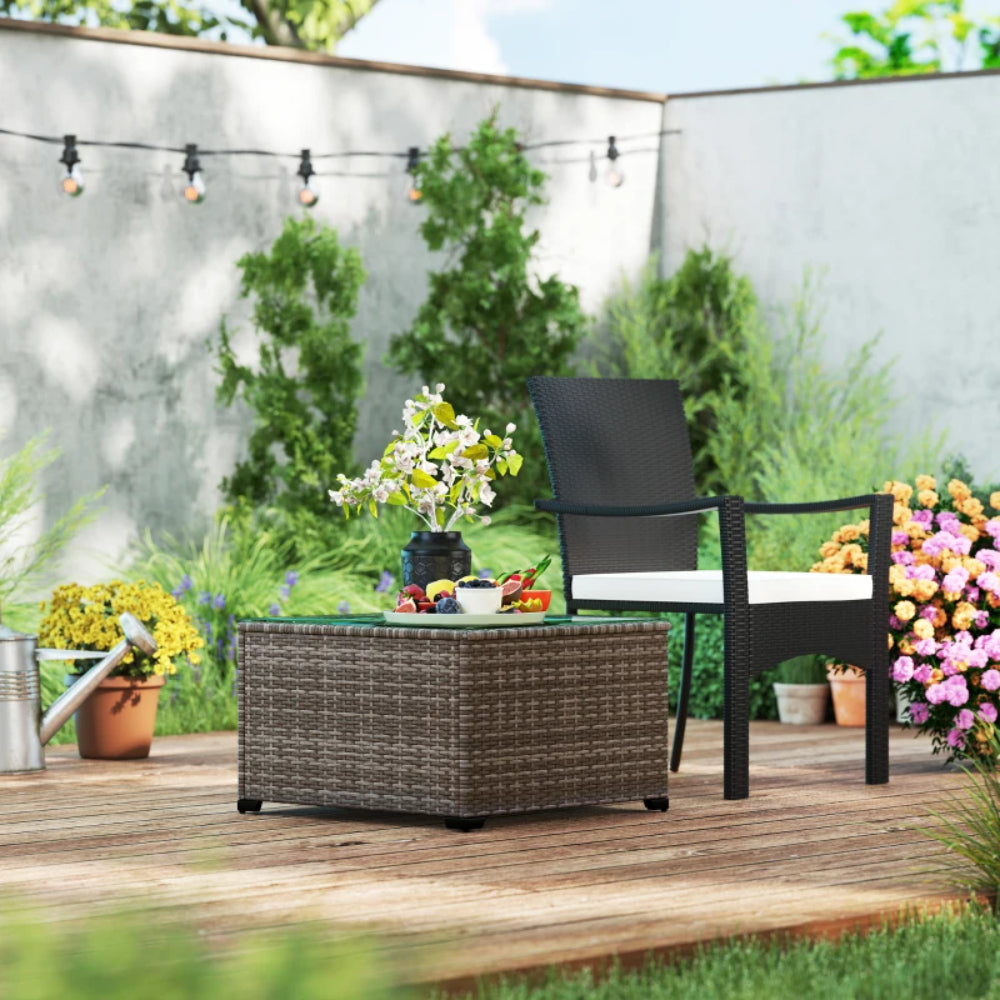 Outsunny 62 x 62cm Glass-Top Rattan Side Table