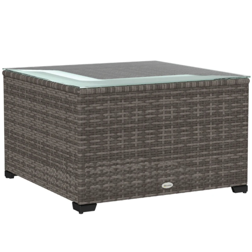 Outsunny 62 x 62cm Glass-Top Rattan Side Table