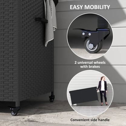 Outsunny 627L Rattan Storage Box with 2 Brake Wheels - Black
