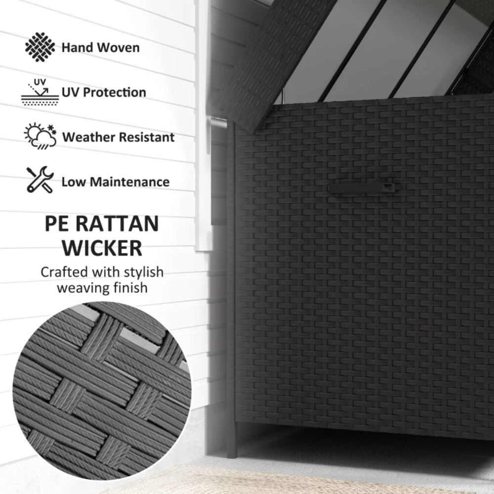 Outsunny 627L Rattan Storage Box with 2 Brake Wheels - Black
