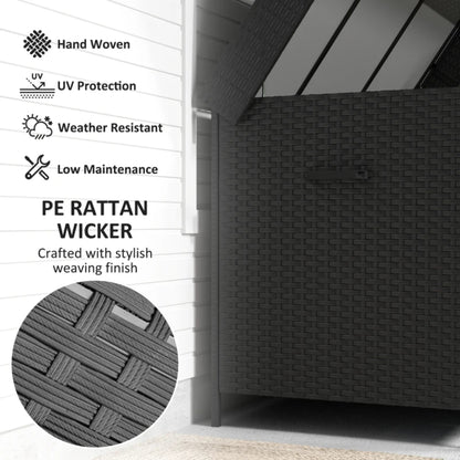 Outsunny 627L Rattan Storage Box with 2 Brake Wheels - Black
