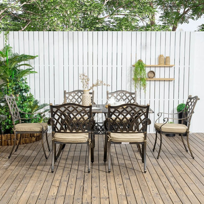 Outsunny 7 PCs Garden Patio Dining Set with Parasol Hole, Cast Aluminium Outdoor Furniture Set with Six Cushioned Chairs and Rectangle Dining Table, for Garden, Lawn, Deck, Bronze Tone 9