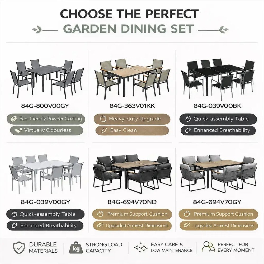 Outsunny 7 Piece Garden Dining Set, Outdoor Table and 6 Stackable Chairs, Steel Frame, Tempered Glass Top Table, Mesh Seats, Grey 10
