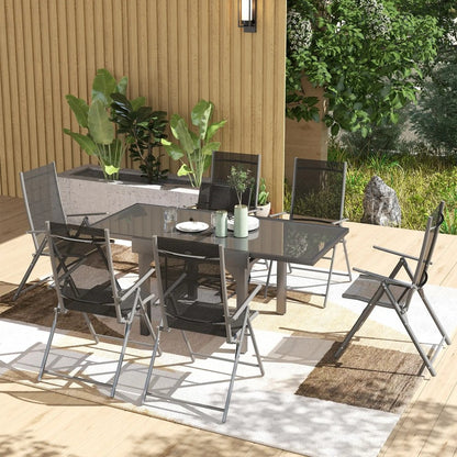 Outsunny 7 Piece Outdoor Dining Set with Extendable Table and 6 Folding Chairs for Patio, Balcony, Deck, Grey 1