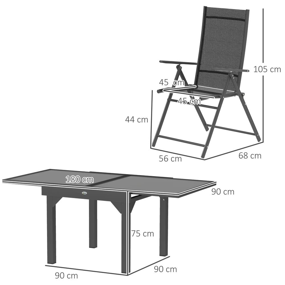 Outsunny 7 Piece Outdoor Dining Set with Extendable Table and 6 Folding Chairs for Patio, Balcony, Deck, Grey 2