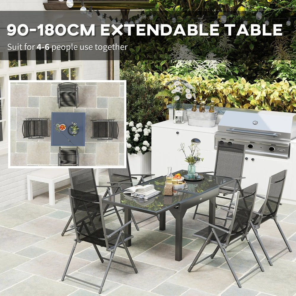 Outsunny 7 Piece Outdoor Dining Set with Extendable Table and 6 Folding Chairs for Patio, Balcony, Deck, Grey 3