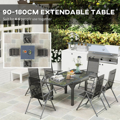 Outsunny 7 Piece Outdoor Dining Set with Extendable Table and 6 Folding Chairs for Patio, Balcony, Deck, Grey 3