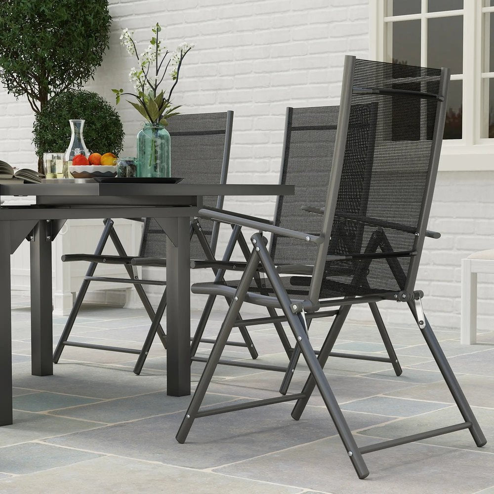 Outsunny 7 Piece Outdoor Dining Set with Extendable Table and 6 Folding Chairs for Patio, Balcony, Deck, Grey 7