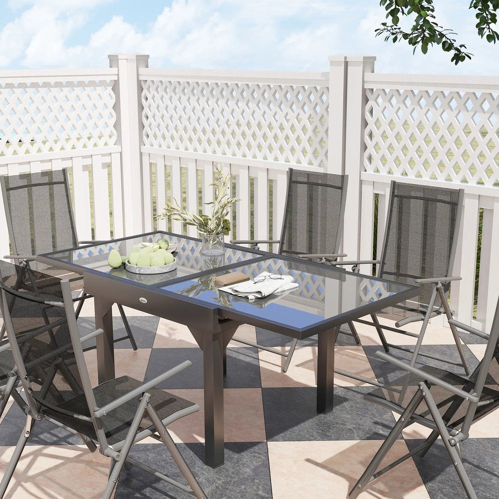 Outsunny 7 Piece Outdoor Dining Set with Extendable Table and 6 Folding Chairs for Patio, Balcony, Deck, Grey 8