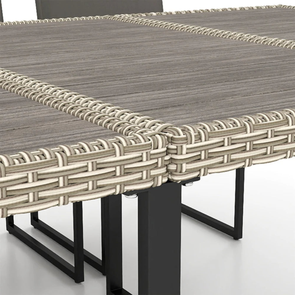 Outsunny 7 Piece Rattan Garden Furniture Set, Garden Dining Set with Wood-Plastic Table and 6 Stackable Chairs, Light Grey