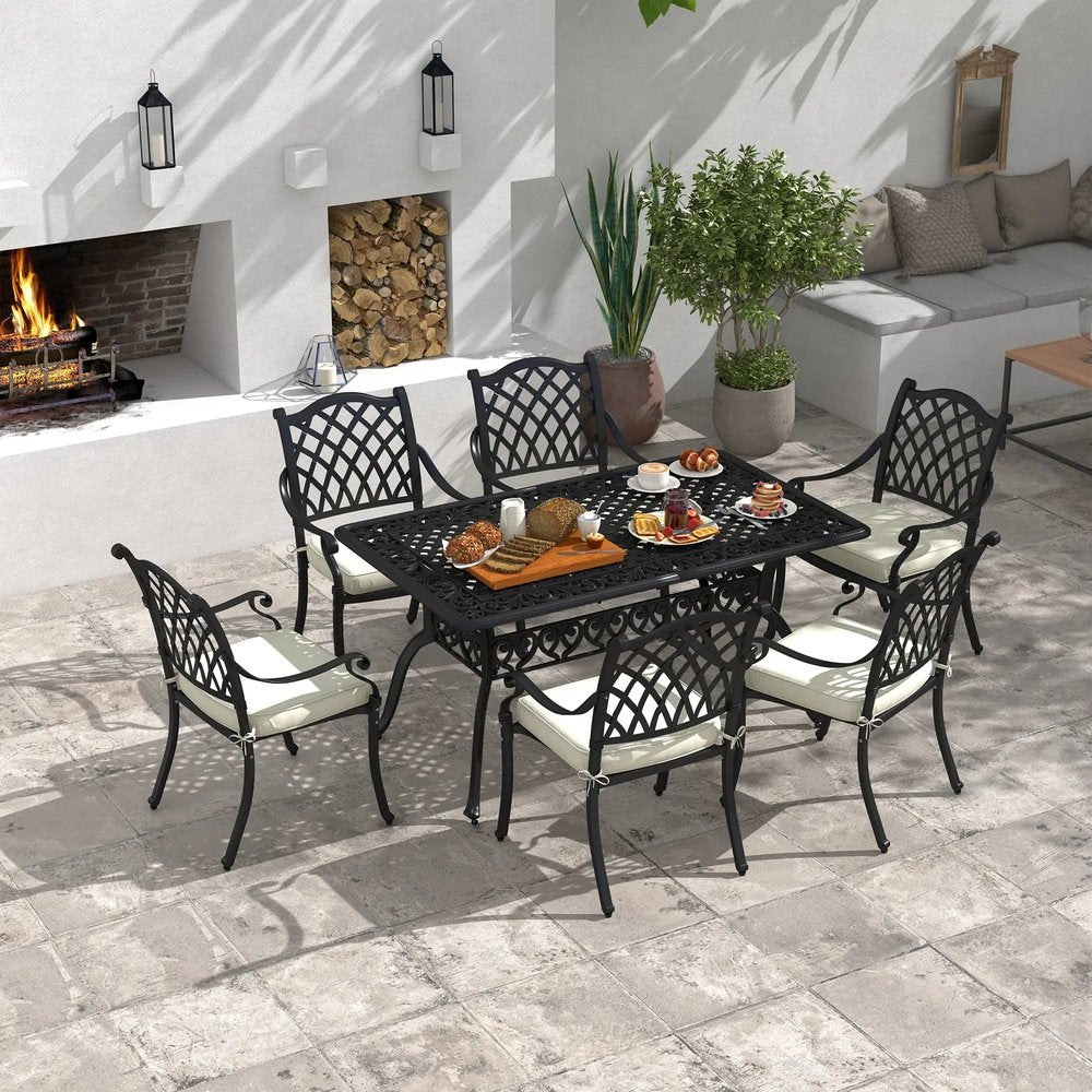 Outsunny 7 Pieces Aluminium Patio Dining Set with Umbrella Hole Black 9