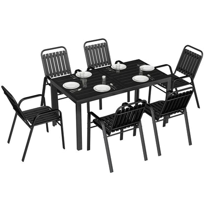 Outsunny 7 Pieces Outdoor Dining Set with Umbrella Hole, Garden Table and Chairs Set for 6 with Metal Table and Stackable Chairs 9