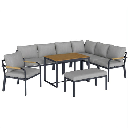 Outsunny 7 Seater Garden Furniture Set, Metal Garden Sofa Set with Cushions, Outdoor Furniture Conversation Sets, Light Grey