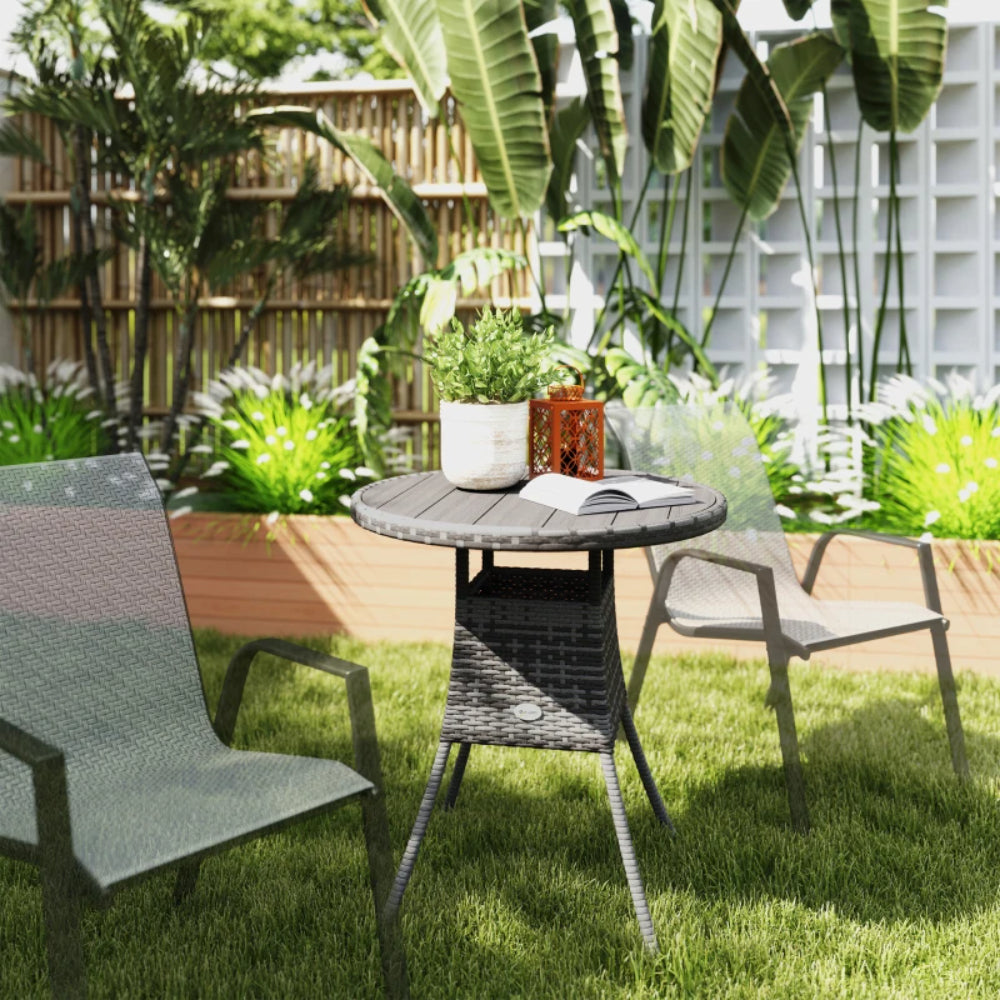 Outsunny 70 cm Wood-Effect Rattan Garden Table