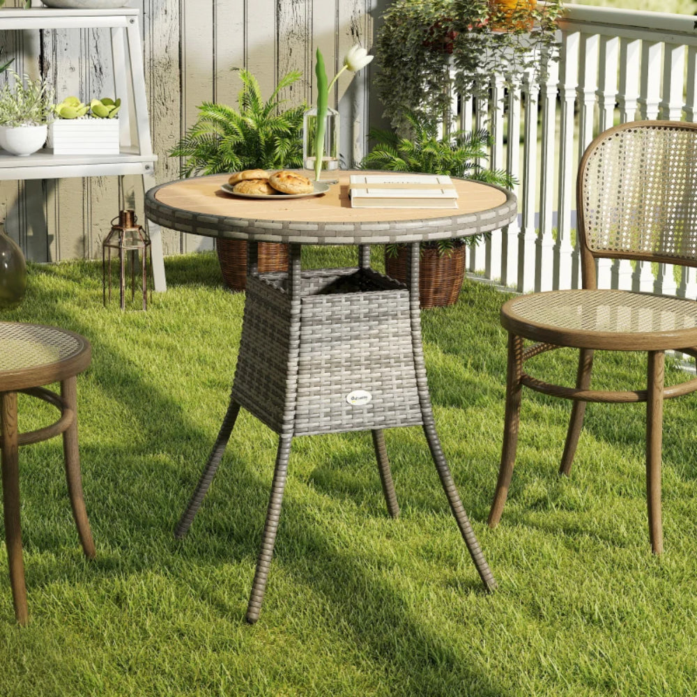 Outsunny 70 cm Wood-Effect Rattan Garden Table