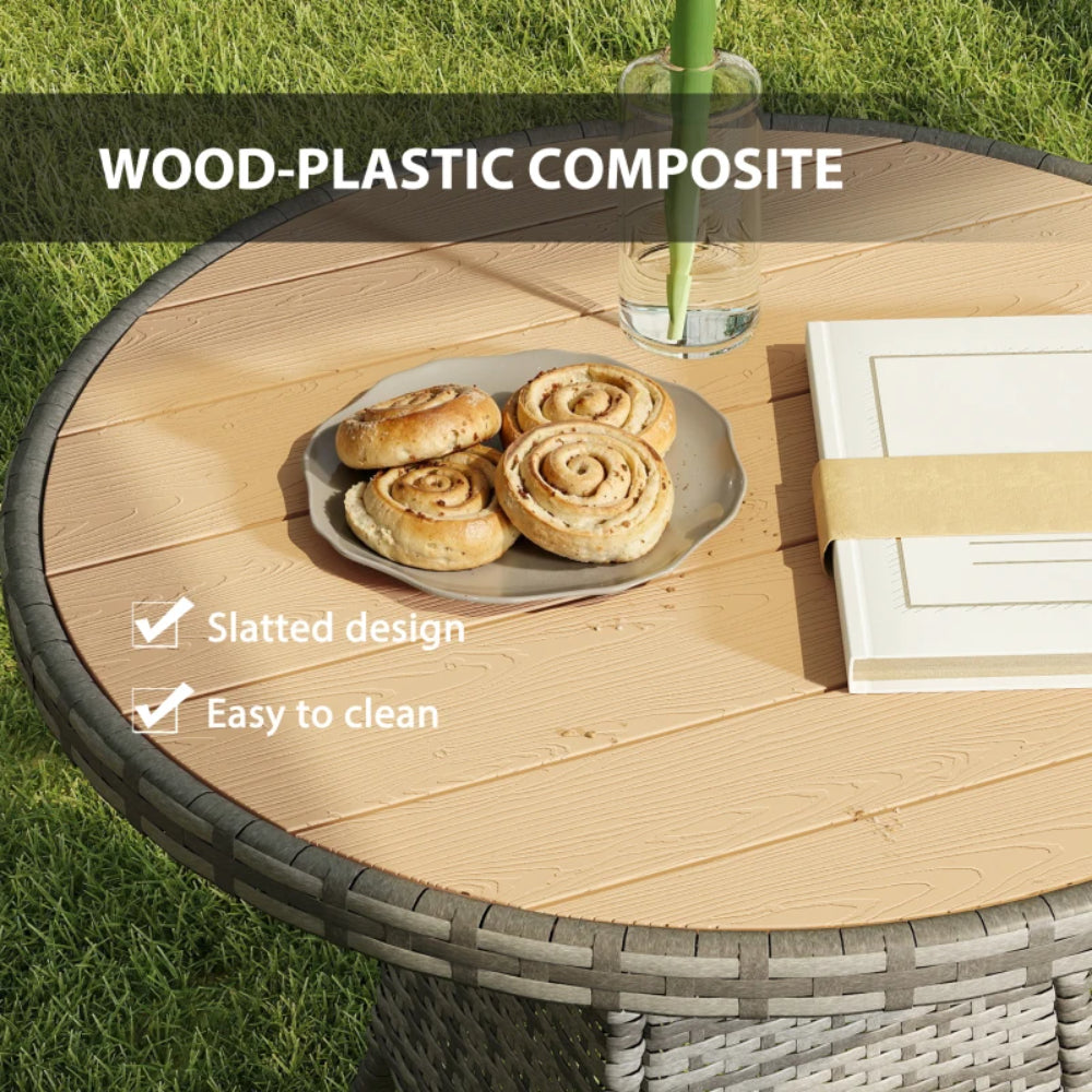 Outsunny 70 cm Wood-Effect Rattan Garden Table