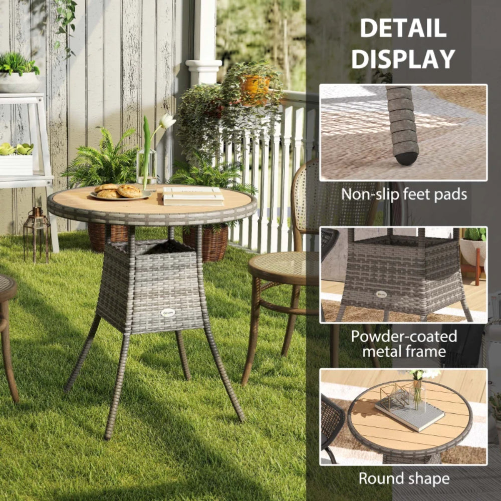 Outsunny 70 cm Wood-Effect Rattan Garden Table