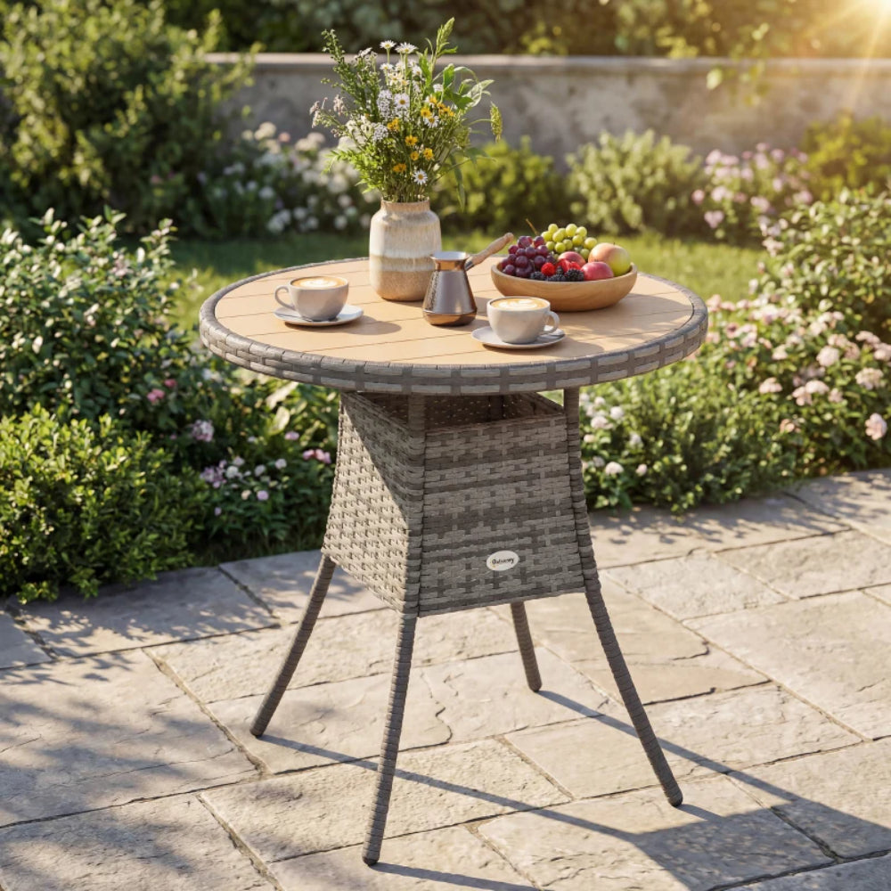 Outsunny 70 cm Wood-Effect Rattan Garden Table