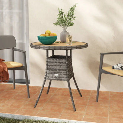 Outsunny 70 cm Wood-Effect Rattan Garden Table